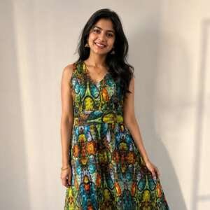 Long Casual Party Gown with Abstract Print