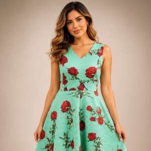 Long aqua with rose dress