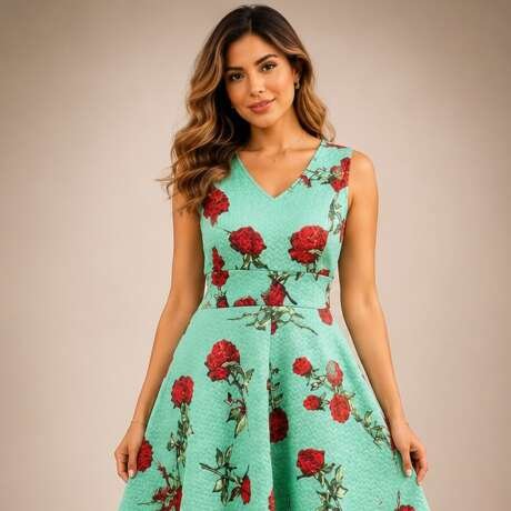Long aqua with rose dress